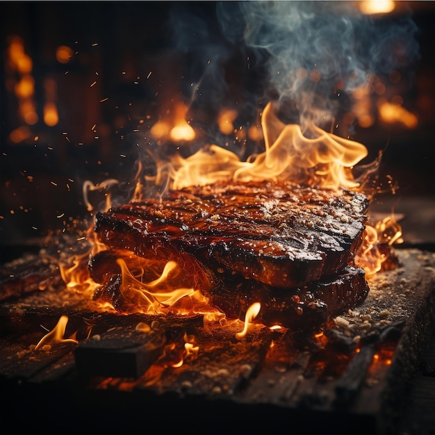 Foto bistecca alla griglia infuocata