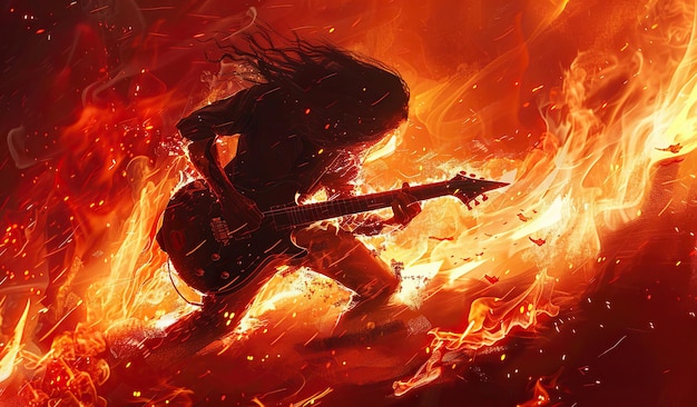 Fiery guitar solo performance by a dynamic musician