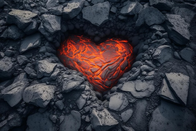 Foto un cuore infuocato di fiamme e lava ia generativa