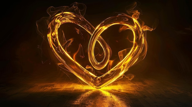 Огненное пламя в форме сердца на темном фоне