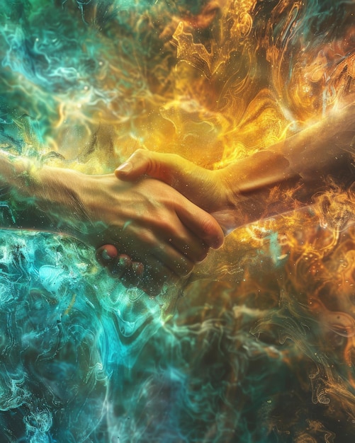 Fiery and icy handshake conceptual art