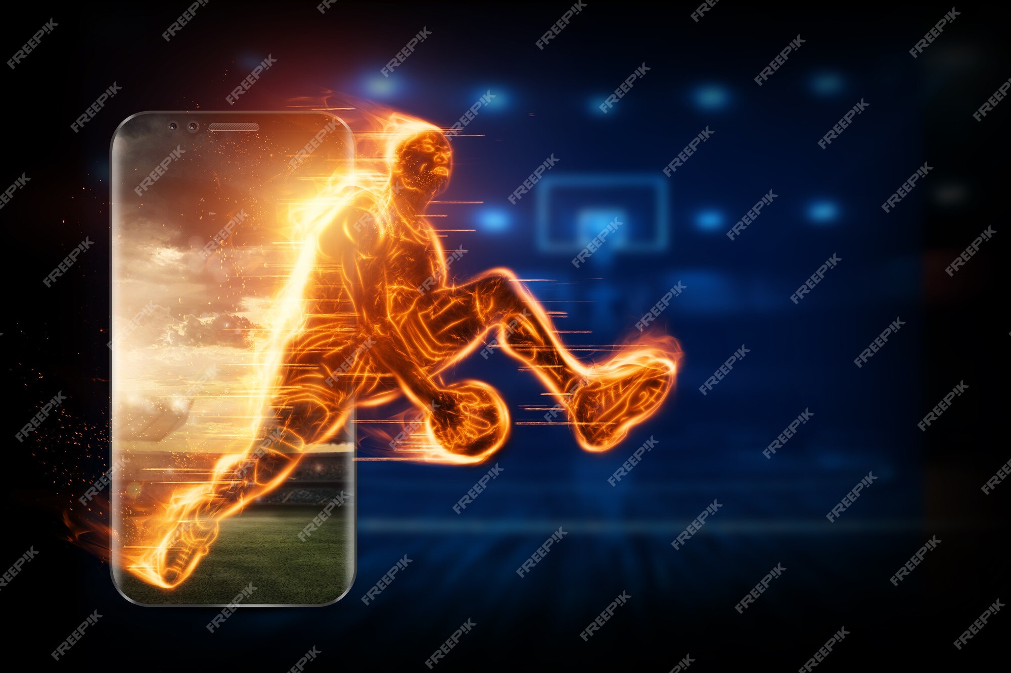 Premium Photo  The fiery image of a basketball player cuts out of