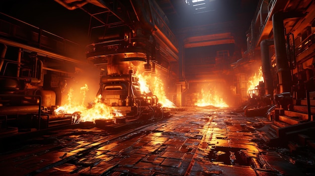 Fiery Inferno Engulfs Steel Factory A Captivating Stock Image Generated by AI