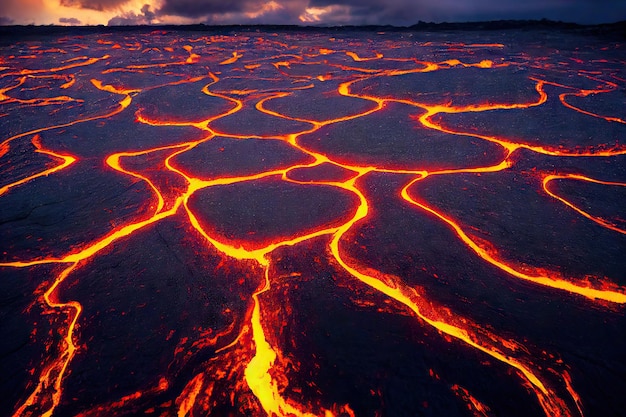 Fiery lava texture completely covering ground around