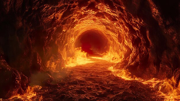 Photo fiery lava tunnel