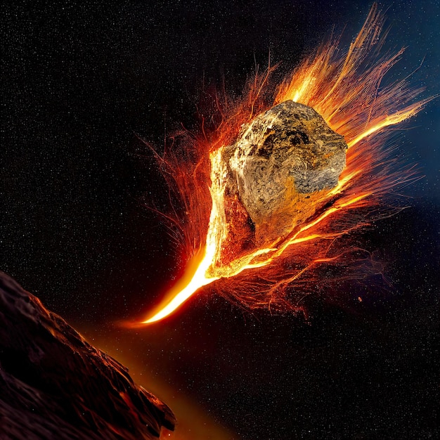 Photo fiery meteorite in earth's atmosphere digital art
