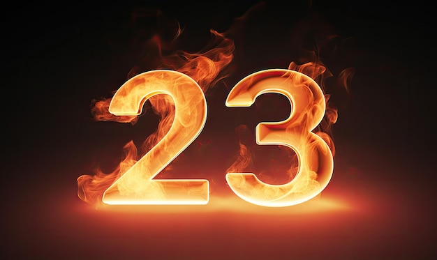 Fiery number 23 on a dark background