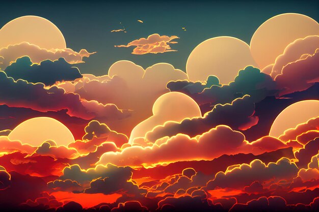 Fiery orange dramatic cloudy sunset sky Colorful colors of dawn Incredible beauty A beautiful and colorful abstract nature background Illustration 3d