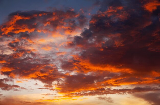 Fiery, orange and red colors sunset sky. Beautiful background