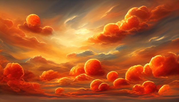 Fiery orange sunset sky Colorful colors of dawn Incredible beautyA beautiful and colorful abstract nature background Illustration 3d