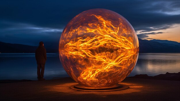 Photo a fiery orb lighting up the world