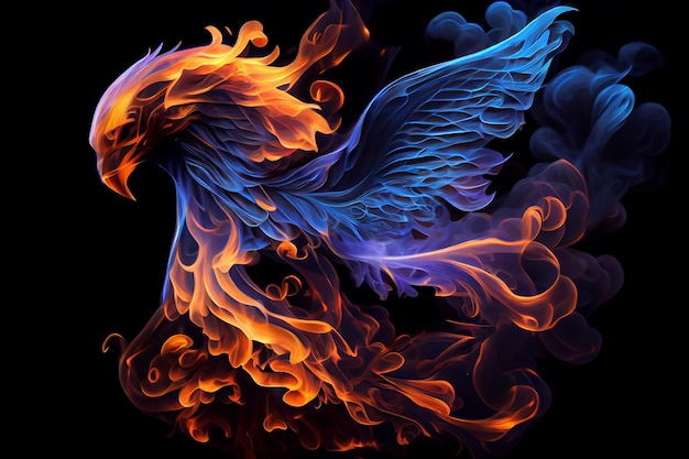 Fiery phoenix on black background Generative ai