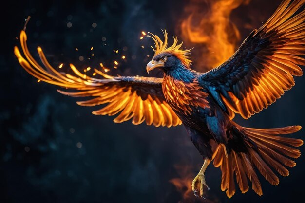 Photo fiery phoenix rising