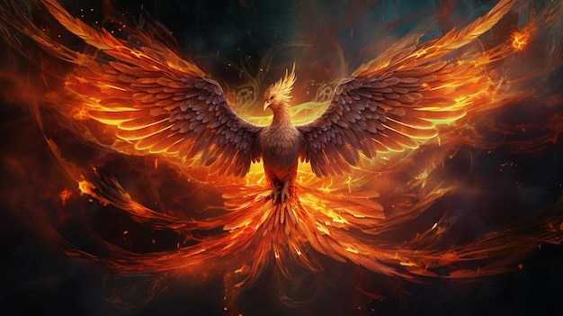 Fiery Phoenix soars in the sky