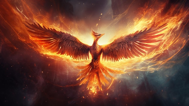 Fiery Phoenix soars in the sky