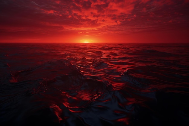 写真 炎の赤い夜明けの海 アイを生み出す