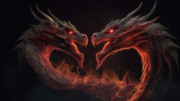 Fiery Red Dragons in a Dark Fantasy World