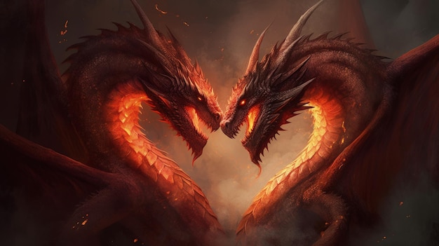 Fiery Red Dragons in a Dark Fantasy World