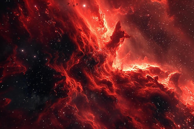 Photo fiery red nebula abstract space background