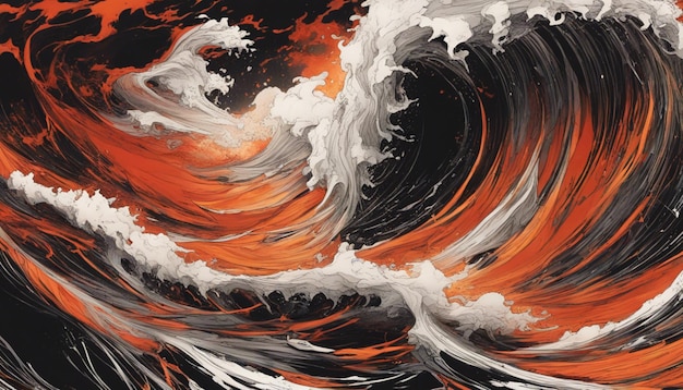 Fiery Red and Vibrant Orange Waves Intense Contrast Against Deep Velvety Black