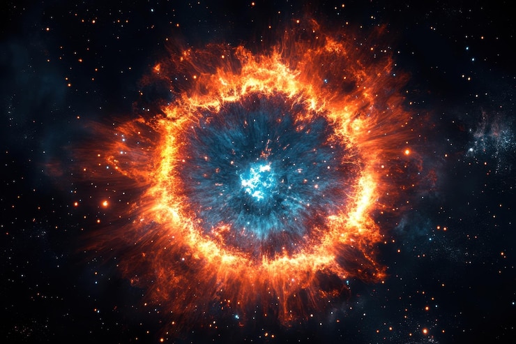 Photo a fiery ring of gas and dust in space resembling a supernova explosion glows against a backdrop of stars