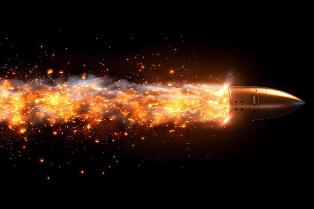 Foto il lancio di un razzo di fuoco che viaggia ad alta velocità nello spazio