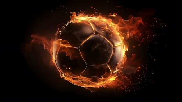 Огненный футбольный мяч на черном фоне Потрясающие HD обои и заставка для телефона и компьютера