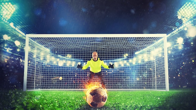 Fiery soccerball ready to be kicked in a penalty kick