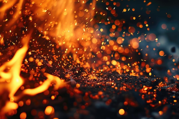 Fiery sparks and abstract backgrounds symbolize fire and life