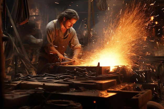 Fiery sparks rising from a blacksmiths forge empha 00341 01