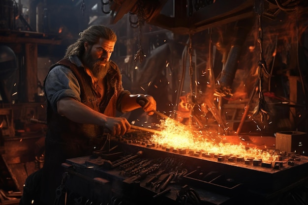 Fiery sparks rising from a blacksmiths forge empha 00341 02