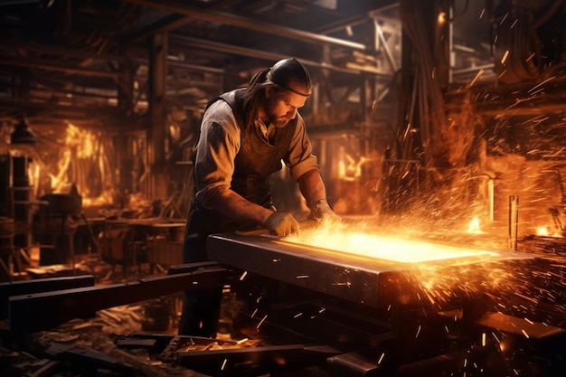 Fiery sparks rising from a blacksmiths forge highl 00344 03