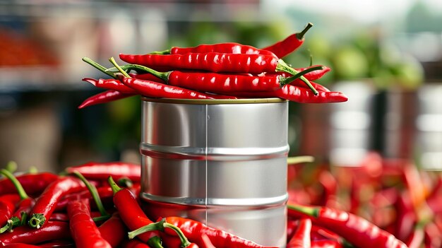 Fiery stacks a vibrant can and tower of red chilli peppers