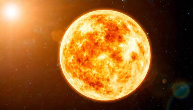 Foto la superficie solare fiammeggiante irradia un'intensa energia che simboleggia la potenza grezza e la vitalità cosmica.