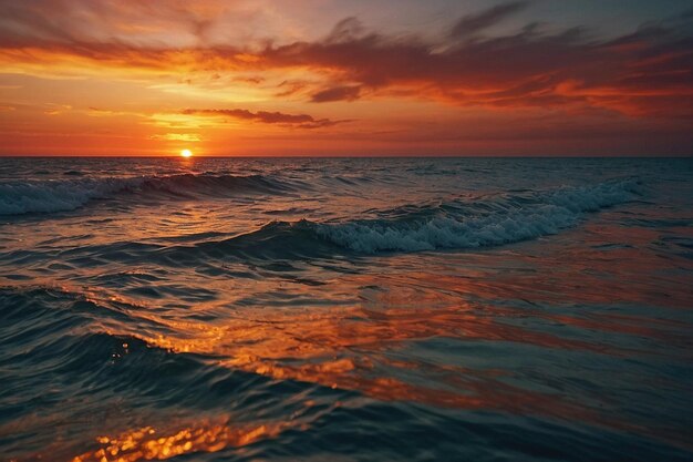 Fiery sunset over a calm ocean