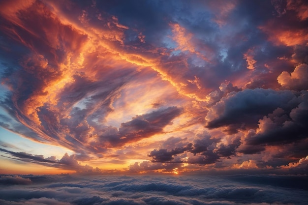 Photo a fiery sunset and colorful clouds in the sky