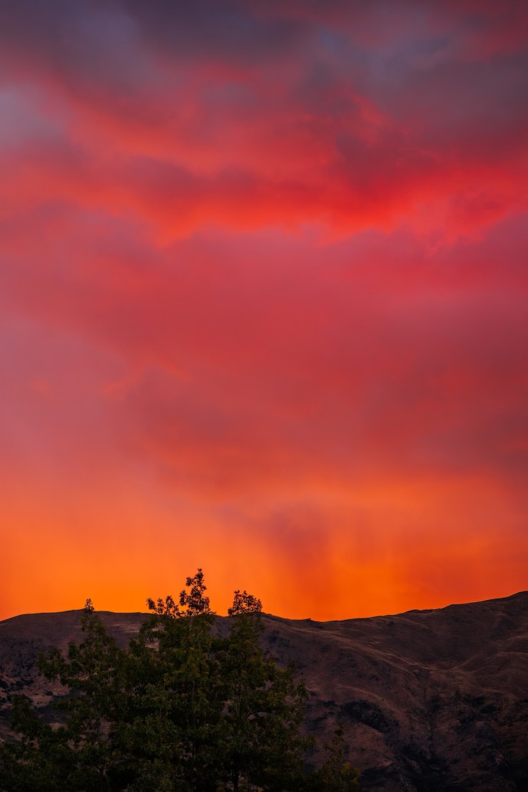 Photo fiery sunset at wanaka in new zealand
