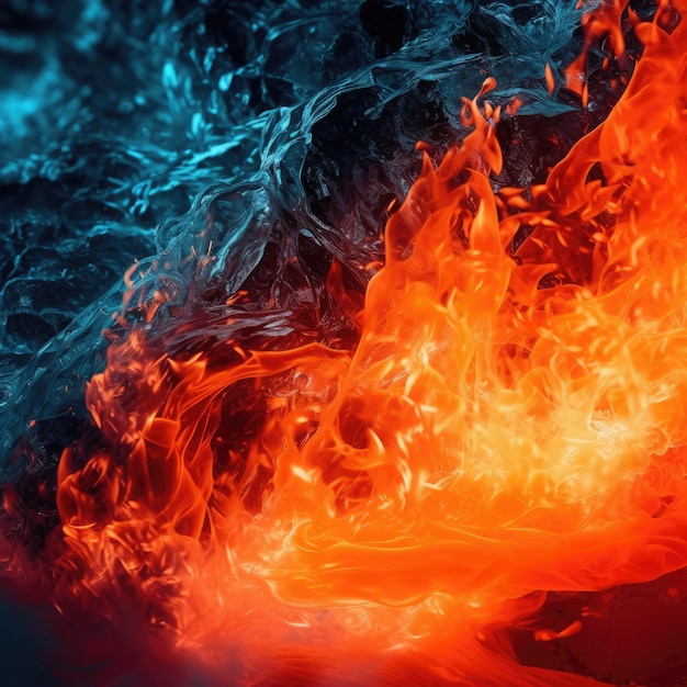 Fiery tones of the flames juxtaposed with the cool blue hues of the ice Generative AI