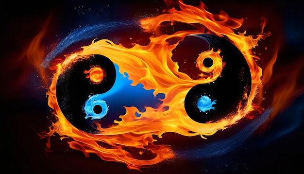 Photo fiery and watery yin and yang representation