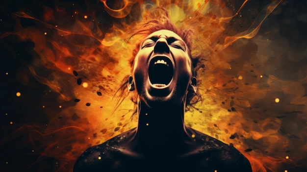 Photo fiery woman a dark matter art photoillustration