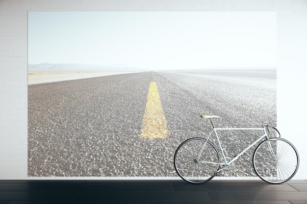 Fiets in kamer met wegbeeld