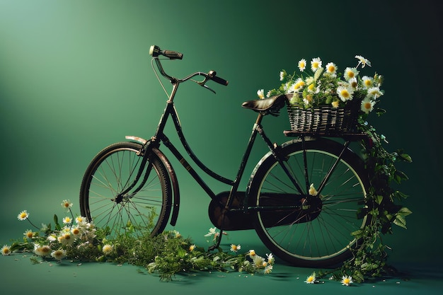 Fiets met een mooie bloemenmand op vintage achtergrond wereldfietsdag