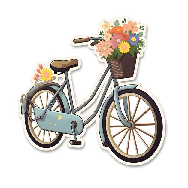 Foto fiets met mand met bloemen vectorillustratie op witte achtergrond