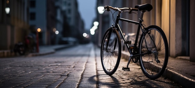 Fiets op straat met uitzicht op de stad