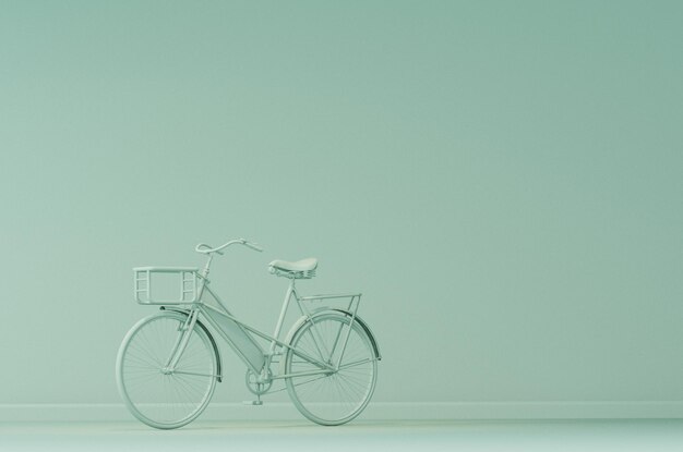 Fiets op zwart-wit pastel blauwe achtergrond milieuvriendelijk vervoer 3d render