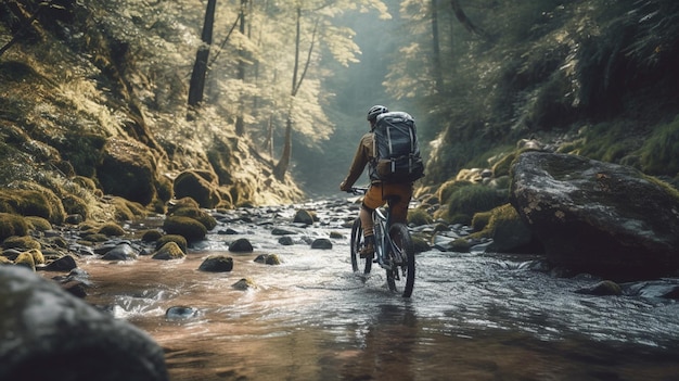 Foto fietser op de mountainbike in de himalaya