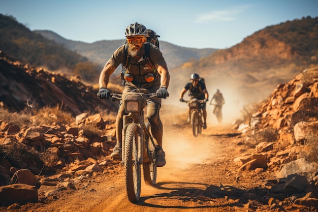 Fietser rijden in de wildernis