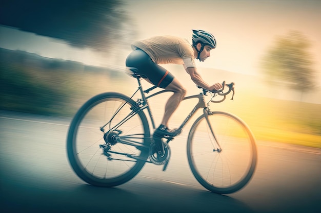 Fietser rijdt op zijn fiets in actie ai generatief