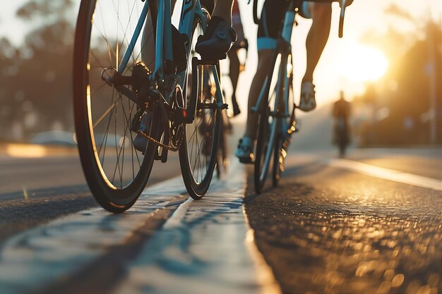 Fietsers rijden de weg af