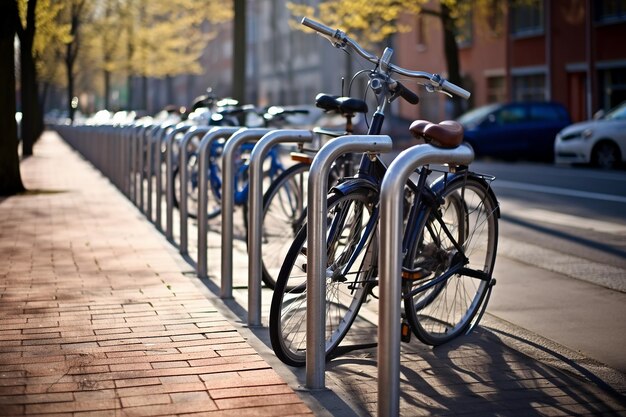 Foto fietsrekken in een milieuvriendelijke hoofdstad